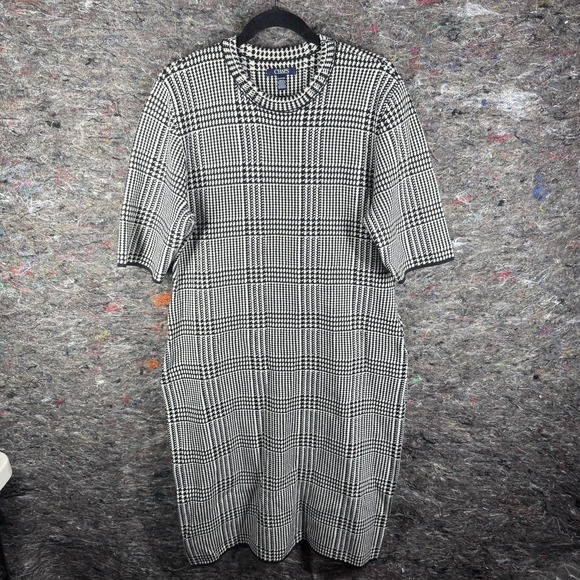 Chaps Sweater Dress Womens 2XL Black White Houndstooth Check Knit Short Sleeve‎ - Picture 1 of 10